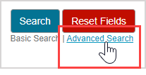 The advanced search link is below the Reset fields button.